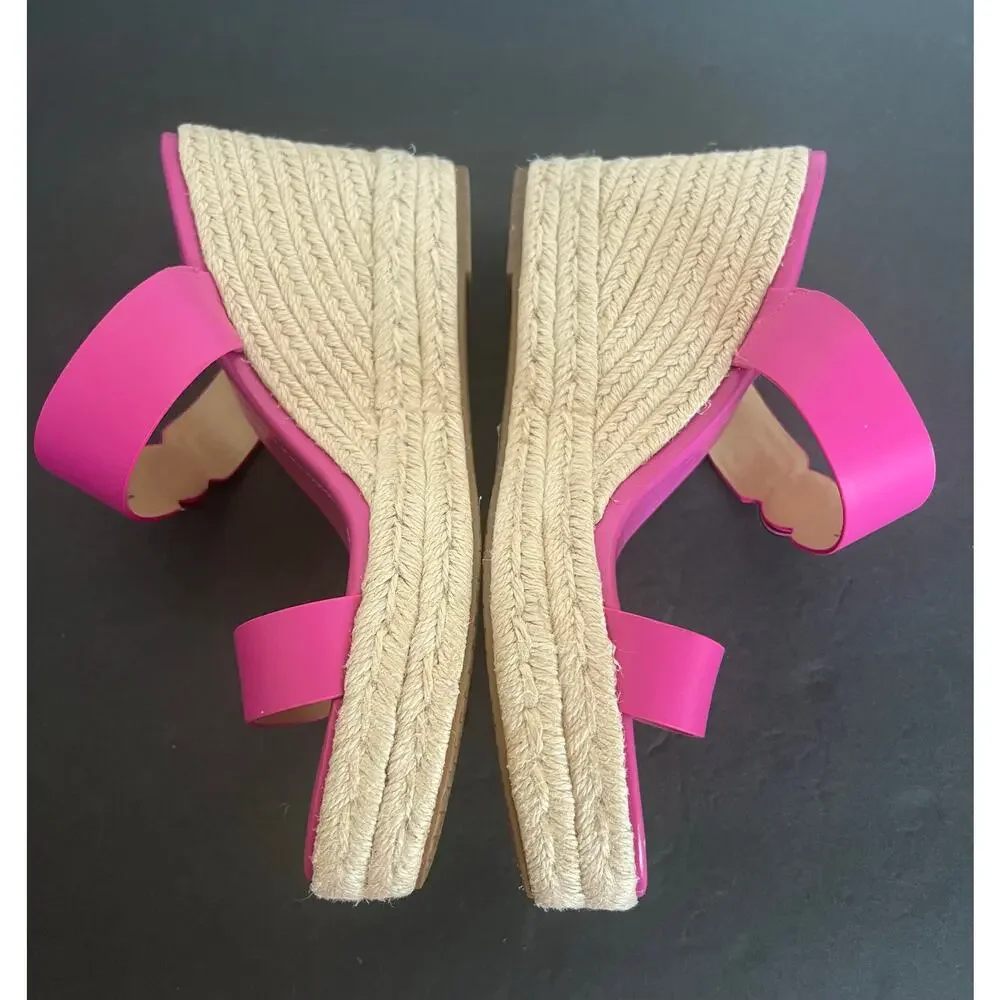 Michael Kors Leather Hot Pink Lucinda Slip On Espadrille Jute Wedge Sandals 10 - Picture 5 of 10